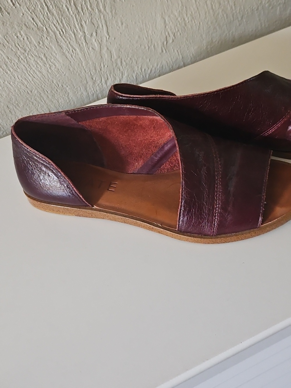 1. State Women's Open-Toe Leather Flats in Wine - Picture 2 of 5